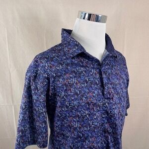 Robert Graham MT Tall Button Front Popover Shirt Purple Abstract Print Mens
